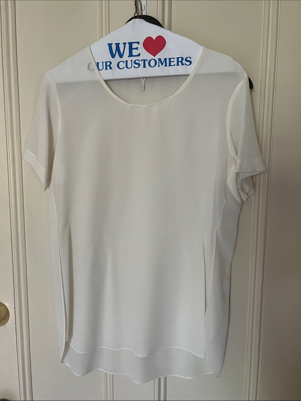 Maje Cream Short-Sleeve Sheer-Trim Blouse